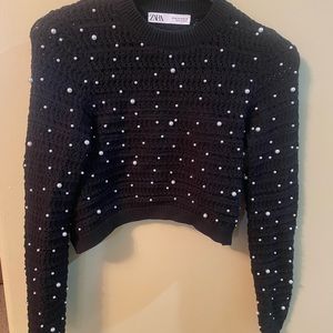 Zara pearls cropped knit sweater
